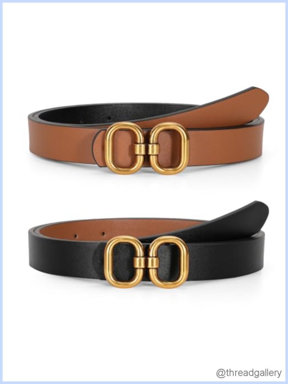 TRIWORKS Reversible PU Leather Belt with Gold Buckle for Women
